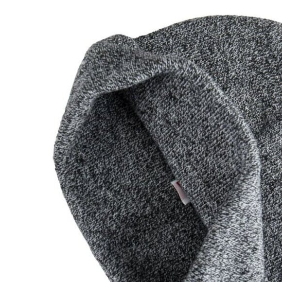 LEVI'S One Size Marl Grey All Season Leather Logo Patch Cuffed Knit BEANIE NWT - Picture 2 of 6